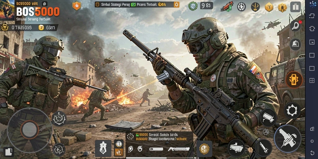 Tangkapan layar utama gameplay BOS5000 menampilkan aksi strategi yang mendebarkan.