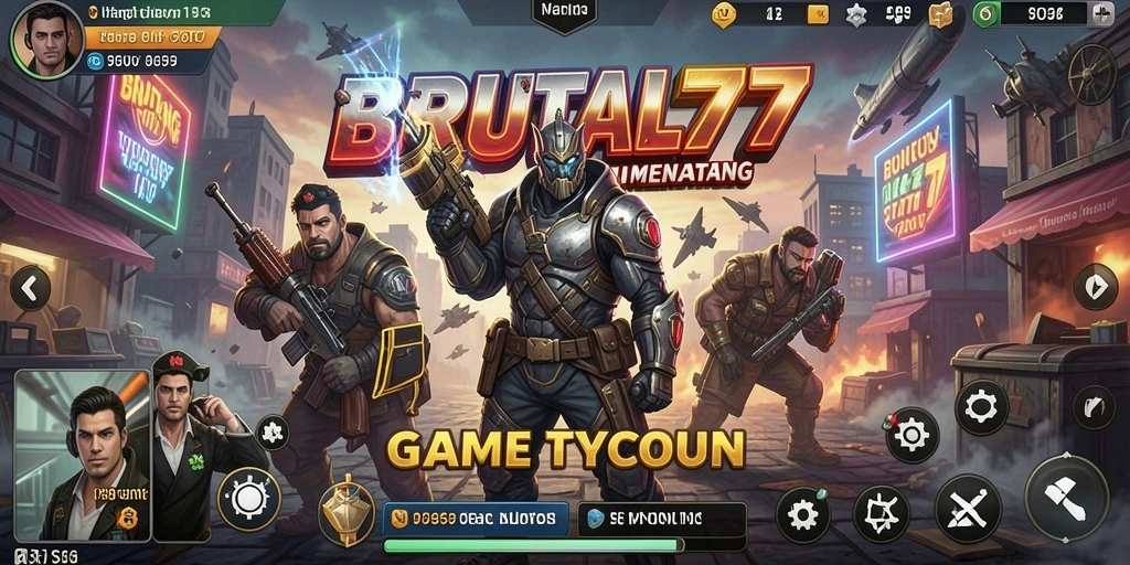 Screenshot gameplay BRUTAL77 menunjukkan pengalaman Tycoon yang mendalam.