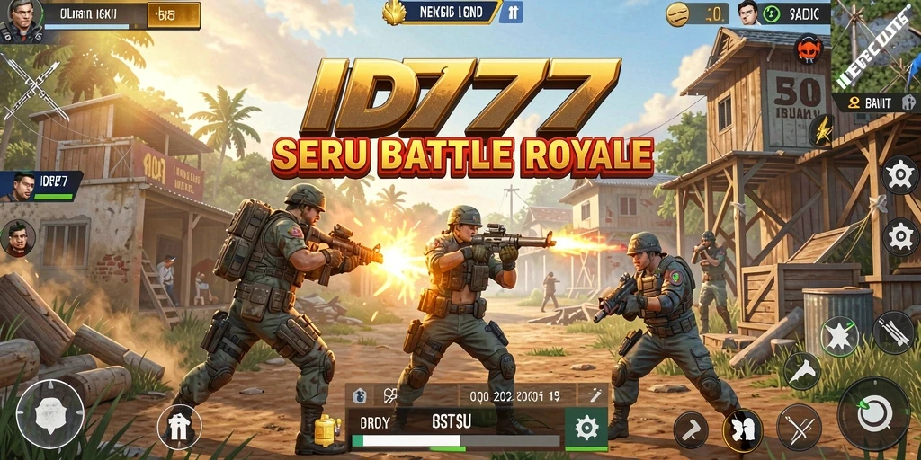 Screenshot ID777 menunjukkan aksi pertarungan seru dalam game Battle Royale.