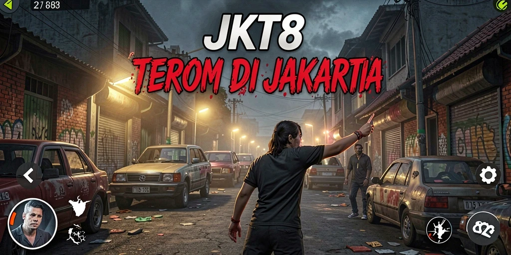 Gameplay JKT8 menampilkan suasana mencekam dengan efek suara menyeramkan.