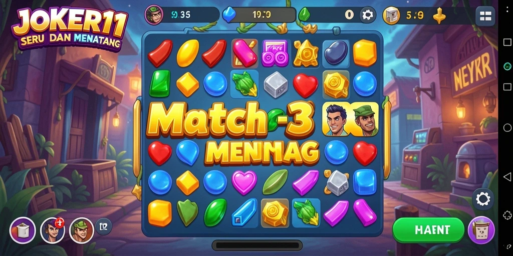 Screenshot utama JOKER11 menampilkan gameplay Match-3 yang seru.