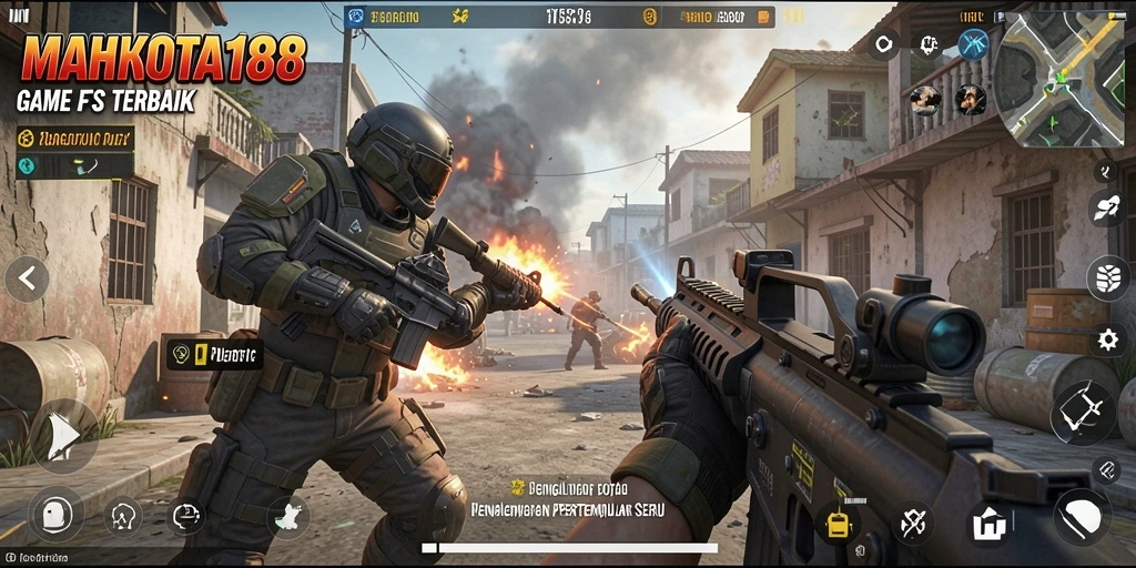 Screenshot gameplay MAHKOTA188 menampilkan aksi tembak-menembak yang seru dan intens.