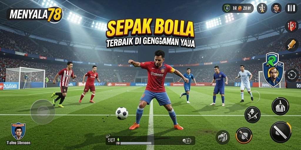 Tampilan gameplay mendebarkan di <strong>MENYALA78</strong> dengan aksi sepak bola yang intens.