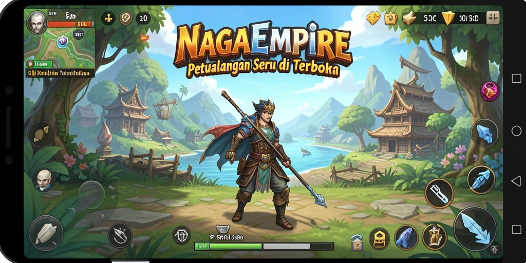 Screenshot gameplay NAGAEMPIRE dengan petualangan di dunia terbuka.