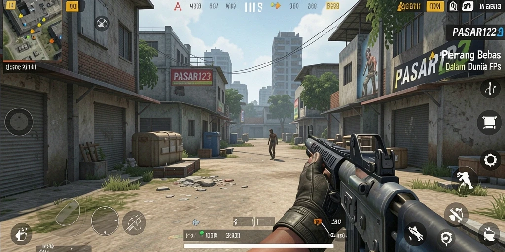 Tampilan gameplay PASAR123 yang mendebarkan dalam pertempuran FPS.